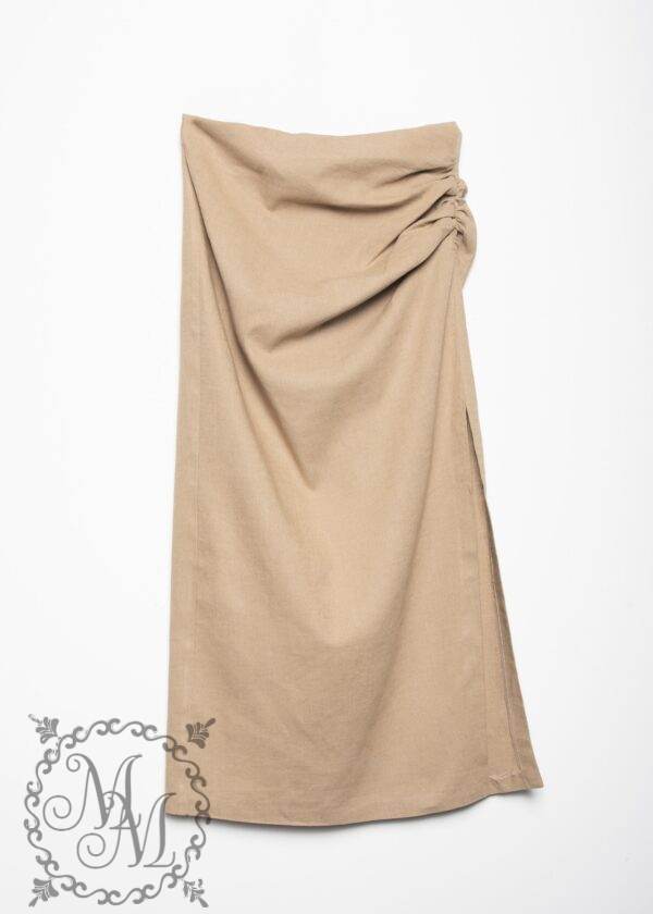 falda lino abertura-camel-s