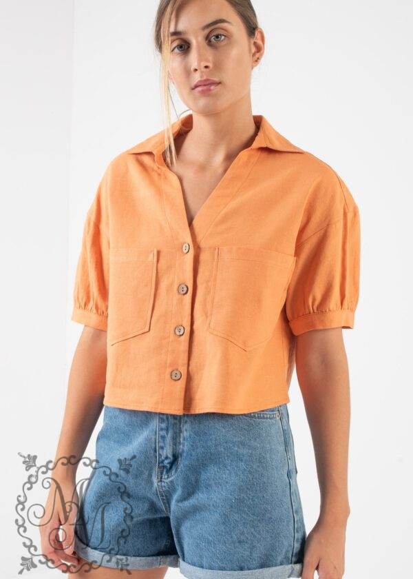 camisa lino bolsillo-naranja-m